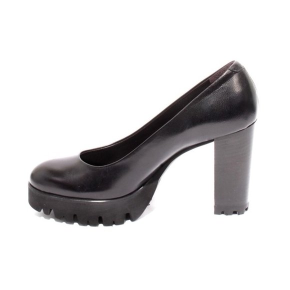 Italian Black Leather Platform Heel Shoes Pumps - Picture 6 of 8